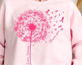 Breast Cancer Awareness-shirt: sweatshirt met paardebloemroze lint vrouw krijger, T-shirt kanker