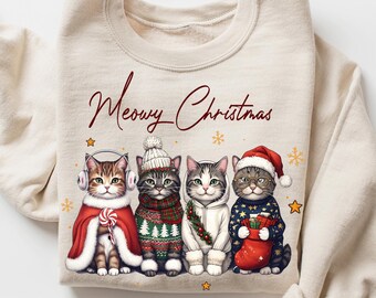 Meowy Christmas Shirt, Cat Christmas Sweatshirt, Cat Lover Xmas Tee, Christmas Cat Mom Sweater, Cute Catmas Shirt, New Year Cat Gift