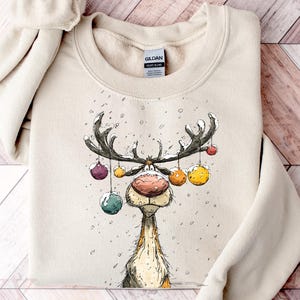 Vintage Reindeer Sweatshirt, Cute Christmas Sweatshirt, Retro Reindeer Sweatshirt, Merry Christmas Sweatshirt, Christmas Reindeer Sweatshirt