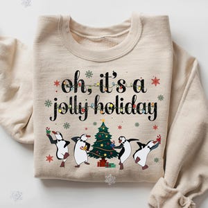 Mary Poppins Oh It's A Jolly Holiday Santa Penguins Christmas Light T-Shirt, Funny Penguin Christmas Shirt, Disneyland Vacation Family Shirt