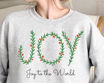 Joy To The World Sweatshirt, Coquette Jesus Christmas Sweatshirt, Christian Tee, Bible Verse Oh Holy Night Shirt Holiday Crewneck Women Tee
