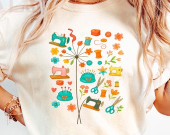 Cute Sewing T-shirt, Quilting Equipment Dandelion Shirt, Flying Flower Tee for Quilter, Sewing Lover Gift, Funny Sewer Tee, Seamstress Tee