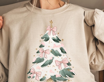 Weihnachtsbaum Bogen Shirt, Weihnachten Sweatshirt für Frauen, Weihnachtsbaum Tshirt, Weihnachten Kokettes Weihnachtshemd