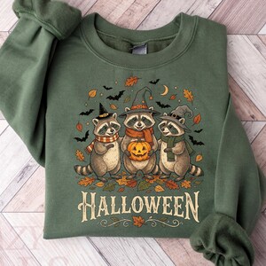 Halloween Raccoon Sweatshirt, Spooky Season Crewneck, Halloween Sweater, Ghost Pullover, Spooky Raccoon Lover Apparel, Fall Graphic Top