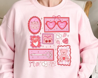 Coquette Bow Valentine Shirt & Sweatshirt, Pink Bow Heart Tee, Retro Valentine Day Bow Top, Cute Coquette Style Gift for Valentine’s Day