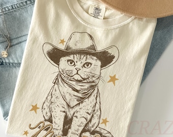 Comfort Colors® Western Cat Shirt: Funny Cowboy Kitty Tshirt, Cowboy Cat Shirt