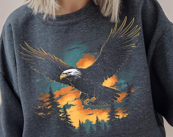 Retro Bald Eagle Wilderness 90s Sweatshirt, Vintage Eagle Crewneck, Boho Unisex Nature Wildlife Crewneck, Bald Eagle Winter Sweater
