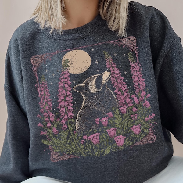 Raccoon Floral Moon Vintage Sweatshirt, Birthday Gift, Raccoon Lovers, Retro Raccoon Shirt, Vintage Sweatshirt, Unisex Sweatshirt