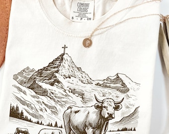 Chemise religieuse Comfort Colors® pour femme, chemise western chrétienne, vache des Highlands, verset biblique, t-shirt foi, cadeau chrétien