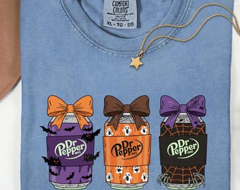 Koszulka Comfort Colors® Halloween Dr Pepper, Koszulka Coquette Pepper na Halloween, Koszulka Horror Drink, Koszulka Retro Halloween, Urocza koszulka Dr Pepper