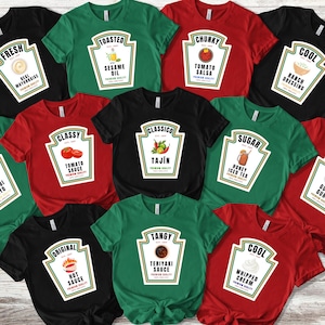 Funny Matching Condiment Halloween Shirts, Ketchup & Hot Sauce Group Costume Tees, Spicy Food Theme Outfits for Family, Friends, Teachers