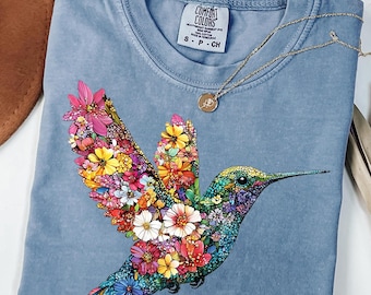 Comfort Colors® Floral Humming bird Shirt ,Animal Lover Tee, Bird TShirts, Trendy Tee, Gift For Her, Bird Lover T-Shirt, Spring Birds Tshirt