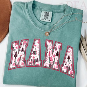 Comfort Colors® Christmas Mama Shirt, Christmas Tree Shirt, Checkered Mama Shirt, Christmas Party Shirt, Christmas Gift for Mom, Mama Tee