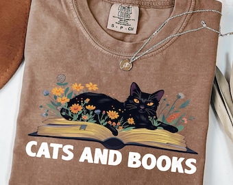 Camiseta de gatos y libros Comfort Colors®, para amantes de los libros, para amantes de la lectura, para amantes de los gatos, para bibliotecarios, para bibliotecarios