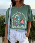 Comfort Colors\u00ae We Are Different But In This School We All Swim Together Shirt, Teacher, Ocean Animal Outfit,Underwater Sea Turtle Apparel