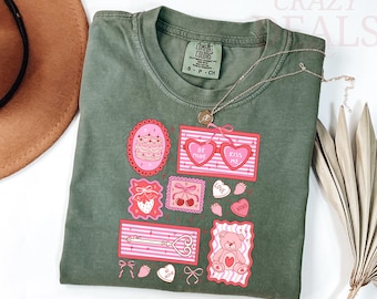 Comfort Colors Coquette Bow Valentine Shirt, Pink Bow Heart Tee, Retro Valentine Bow Design, Cute Coquette Style Gift for Valentine’s Day