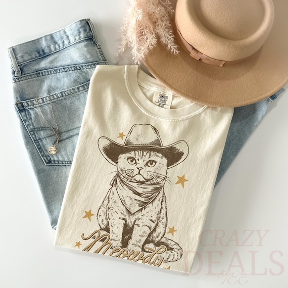 Comfort Colors® Western Cat Shirt: Funny Cowboy Kitty Tshirt, Cowboy Cat Shirt