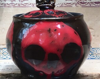 Red Skull Jar in Blood Red and Metallic Bronze