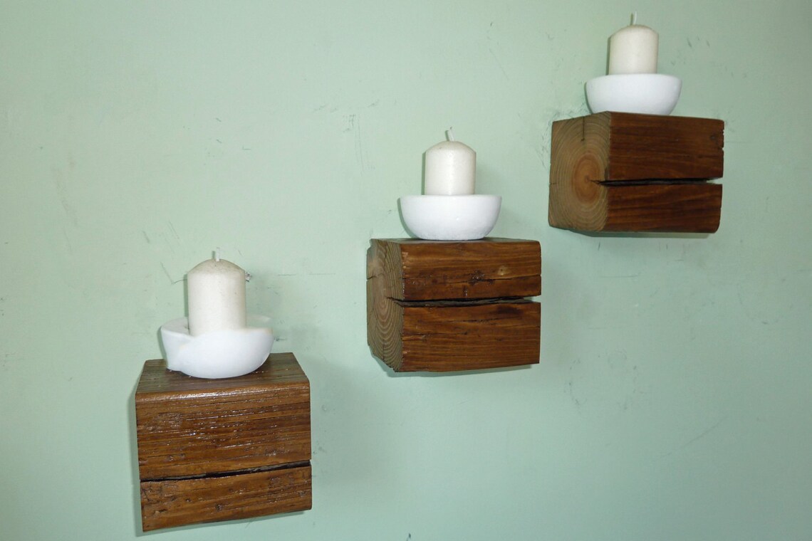 Reclaimed Wood Floating Cube Shelves Set of 3 Etsy