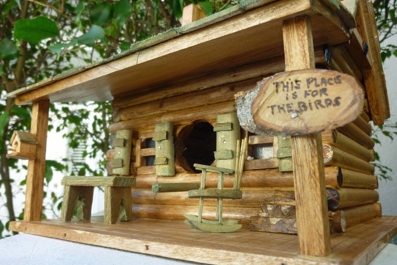 LOG CABIN BIRDHOUSE, Rustic Cabin Birdhouse, Log Cabin image 2