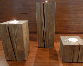 Reclaimed Wood Candle Holders, Rustic Candle Holders, Wood Candle Holder, Votive Candle Holders, Set of 3