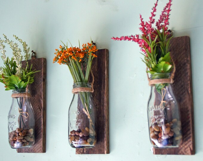Hanging Milk Bottle Wall Vases, Wall Mounted Flower Vases, Hanging
