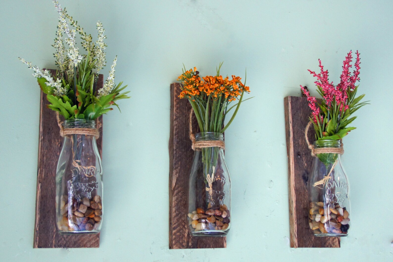 Hanging Milk Bottle Wall Vases, Wall Mounted Flower Vases, Hanging