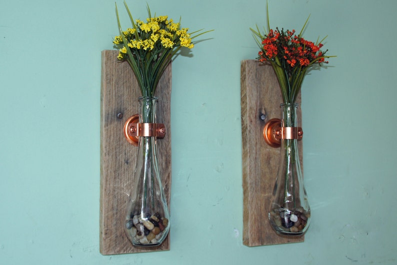 Rustic Wall Vases Hanging Vases Reclaimed Wood and Copper Etsy