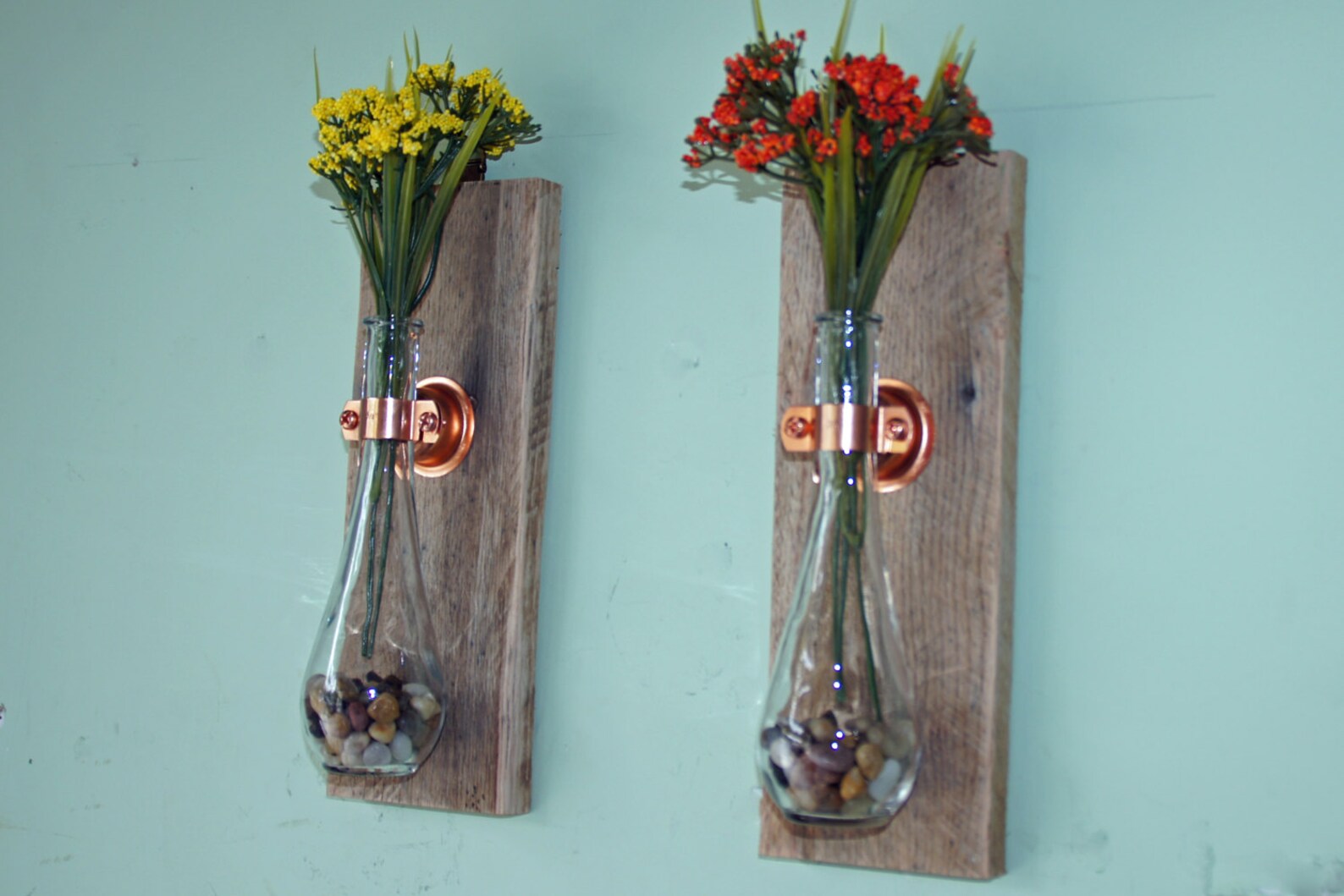 Rustic Wall Vases Hanging Vases Reclaimed Wood and Copper Etsy