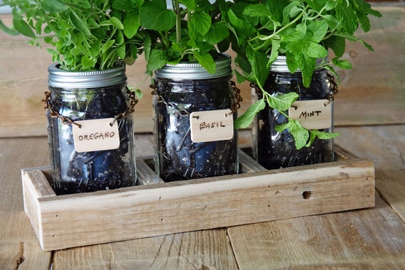Indoor Herb Garden Reclaimed Wood Mason Jar Herb Garden Etsy