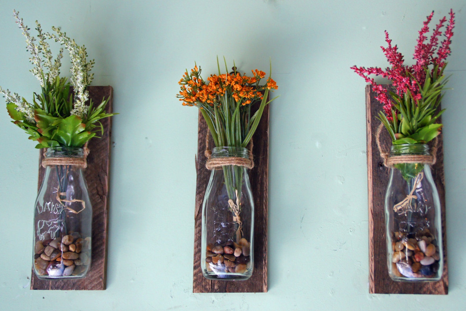 Hanging Milk Bottle Wall Vases, Wall Mounted Flower Vases, Hanging