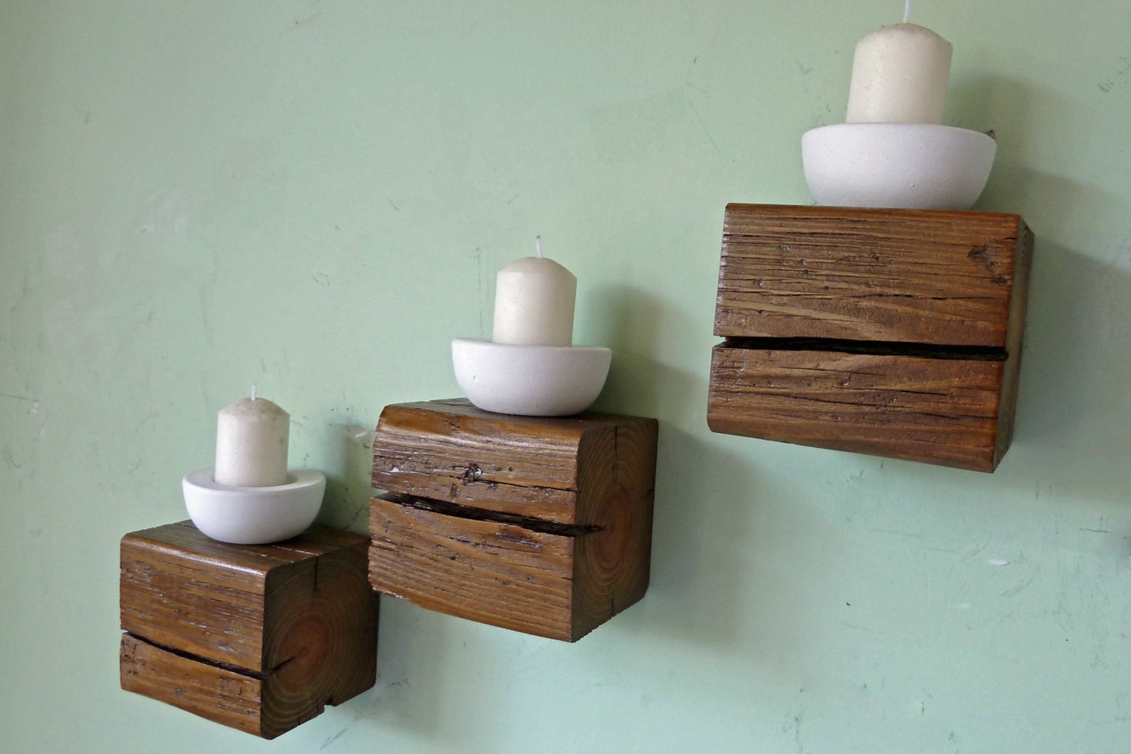 Reclaimed Wood Floating Cube Shelves Set of 3 Etsy