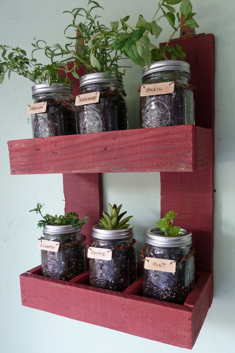 Wall Hanging Herb Plant Holder Mason Jar Garden Planter Indoor Outdoor Rack