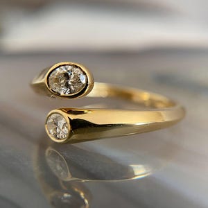 Open Cuff Two Oval Cut Moissanite Diamond Toi et Moi Engagement Ring