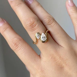 Pear Cut Moissanite Diamond Toi et Moi Bezel Setting Engagement Ring