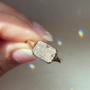 3.00CT Radiant Cut Moissanite Diamond Solitaire Modern Bezel Setting Bathtub East-West Engagement Ring
