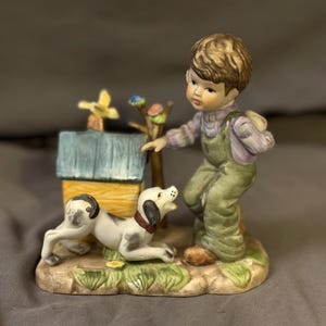 Vintage Boy and Dog Figurine