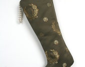 Neoclassical Christmas Stocking - Olive Green and Gold - Classic