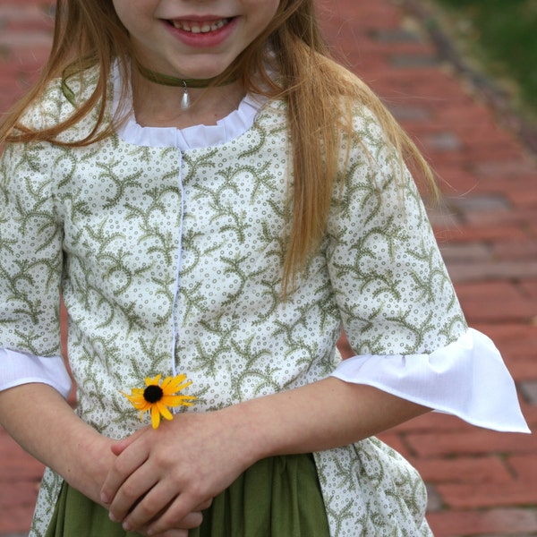 Girl's Colonial Costume - Size (4-5) - 4-Piece Ensemble - Green Polonaise - 18th century - Colonial Williamsburg