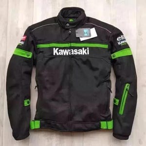 Kawasaki Biker racing Jacket Mesh Fabric Motorcycle Jacket Mens Black jacket All season wear Kawasaki Motorcycle jacket Best gift for Him