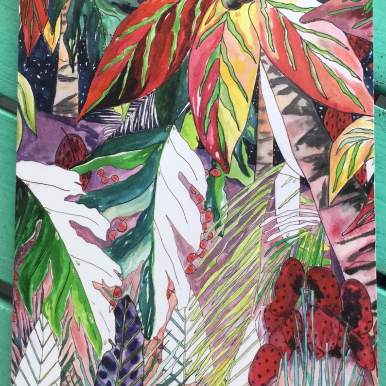 Leaving Space Tropical Leaves Note Card Set of 5 Blank Cards /& Envelopes