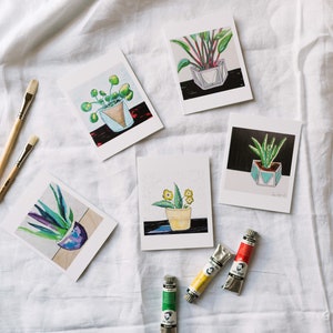 Ensemble de cartes pour lettres beaux-arts plantes d'intérieur, plantes succulentes, plantes grasses et aloès avec enveloppes