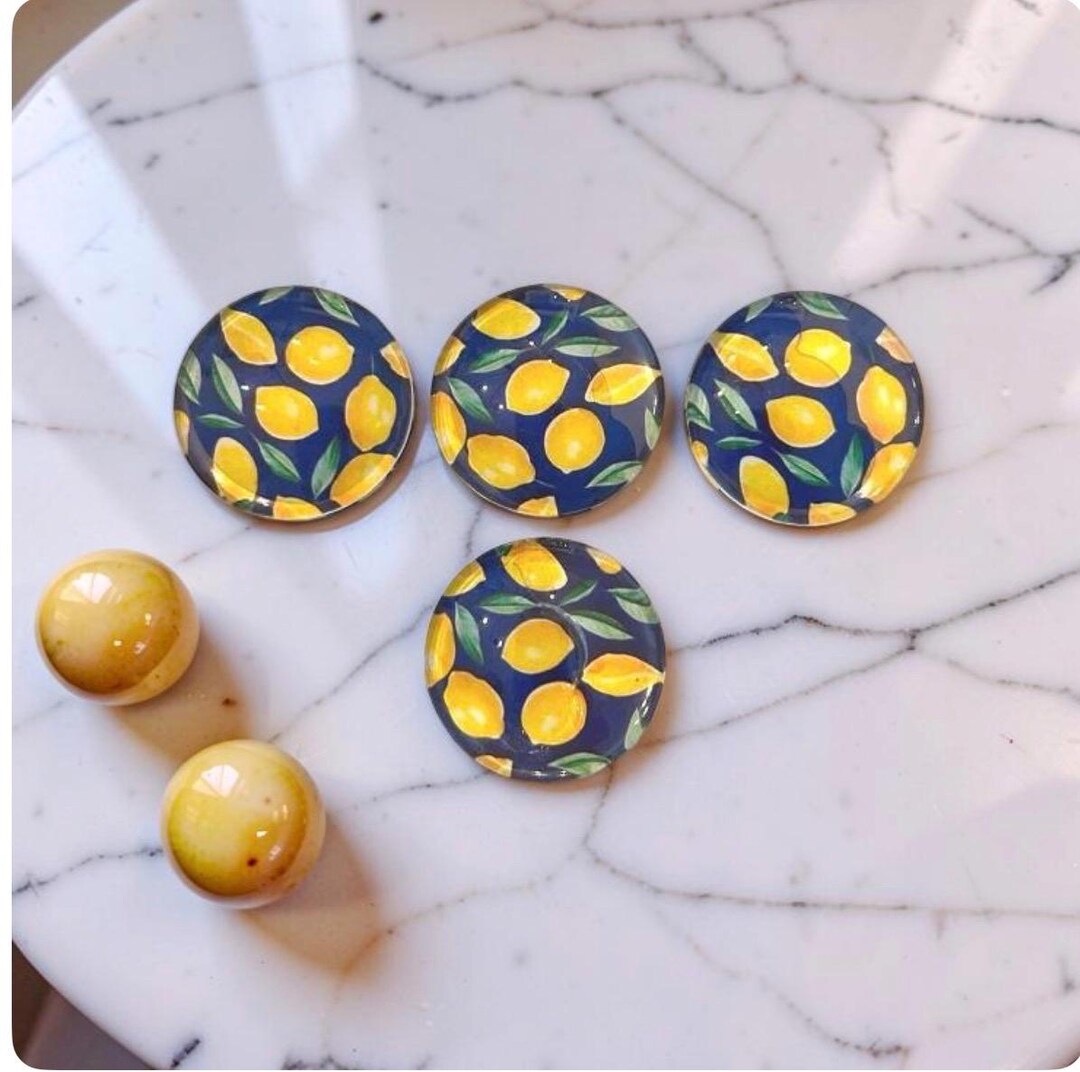 Lemon Magnets Decorative Lemon Glass Magnets – Italian Mediterranean Kitchen Decor ...
