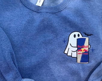 Embroidered Halloween/Fall Energy Drink Loving Ghost Sweatshirt