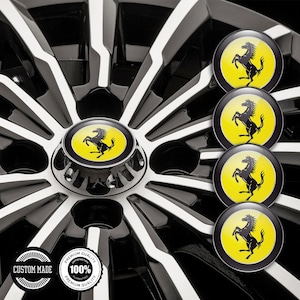 Ferrari Logo Wheel Center Cap Stickers: 3D Resin Domed Decals (Set of 4)