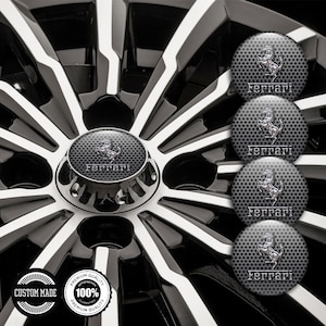 Ferrari Logo Wheel Center Cap Stickers (Multiple styles) : 3D Resin Domed Decals (Set of 4)