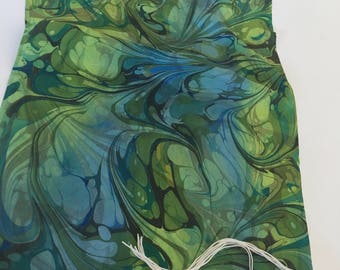Handmade Silk Tallit Prayer Shawl: Green & Blue Marbled Design