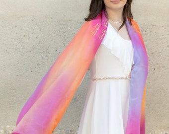 Chal de oración judía Sunset para mujer: seda única en su tipo