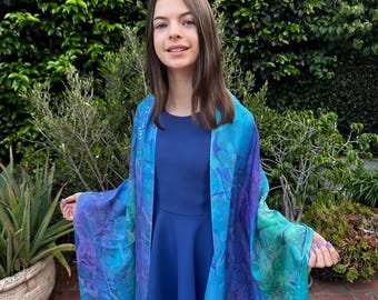 Handmade Silk Tallit: Multi-Color Marbled Jewish Prayer Shawl