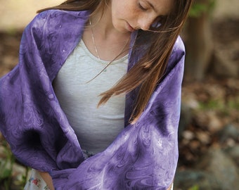 Purple Marbled Silk Tallit: Hand-Tied Jewish Prayer Shawl